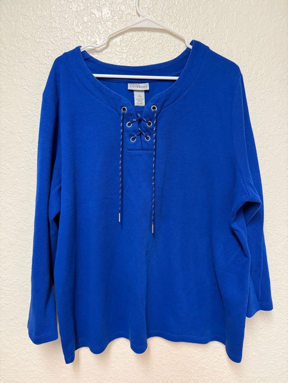 Liz & Me for CATHERINES Royal Blue Lace-Up Knit Top Size 1X